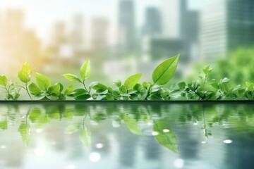 Explore the vision of a 'Net Zero Energy Concept Carbon-neutral Strategies for Global Sustainability' with this visually stunning representation of green growth against a modern city backdrop This