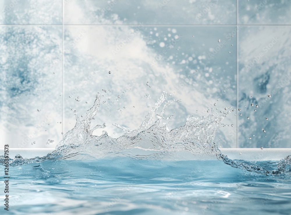 Poster light blue water splash with clear details and dynamic effects. bubbles and droplets create a fresh,