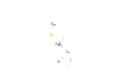 Colourful musical notes floating effect on white screen, up animation, musical instrument flying up movement, song, 2d animation, white background, music icons set, Musical, notes, up, melody