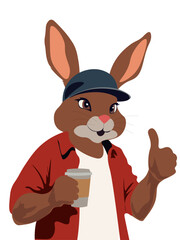 cute bunny with coffee, bunny coffee lover