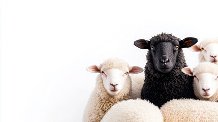 Fototapeta premium A lone black sheep among white flock