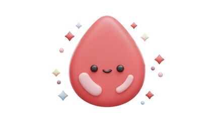 Fototapeta premium Cute Red Drop Cartoon Character with Sparkles Smiling on White