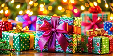 Colorful, photorealistic Christmas gift wrap, perfect for the season.