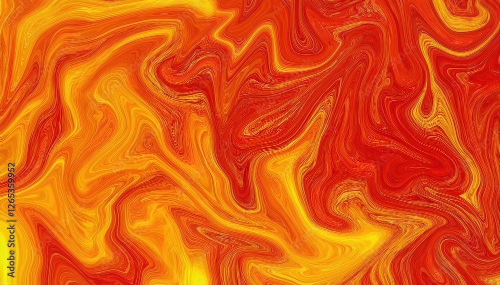 Poster vibrant orange and yellow fluid abstract pattern with swirling lines and dynamic movement, suitable for modern design projects