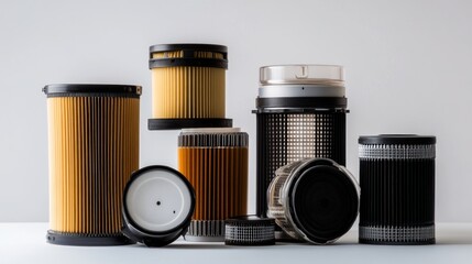 Studio shot various filters, industrial parts