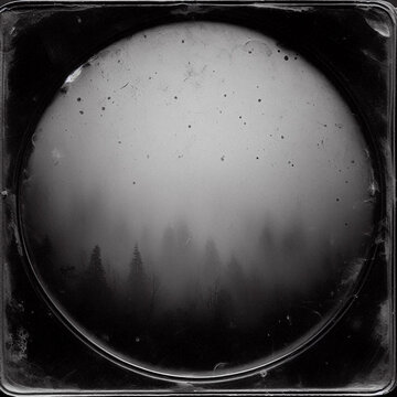 A vintage daguerreotype with scratches and imperfections characteristic of that era depicting thick fog