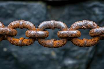 Fototapeta premium Rusty chain links against dark stone background