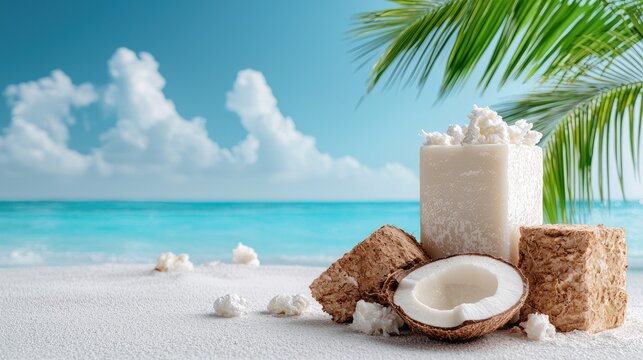Tropical beach coconut soap product display