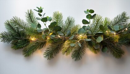 festive christmas garland with minimalistic decor green needles lights eucalyptus for winter holiday decorations isolated on background png