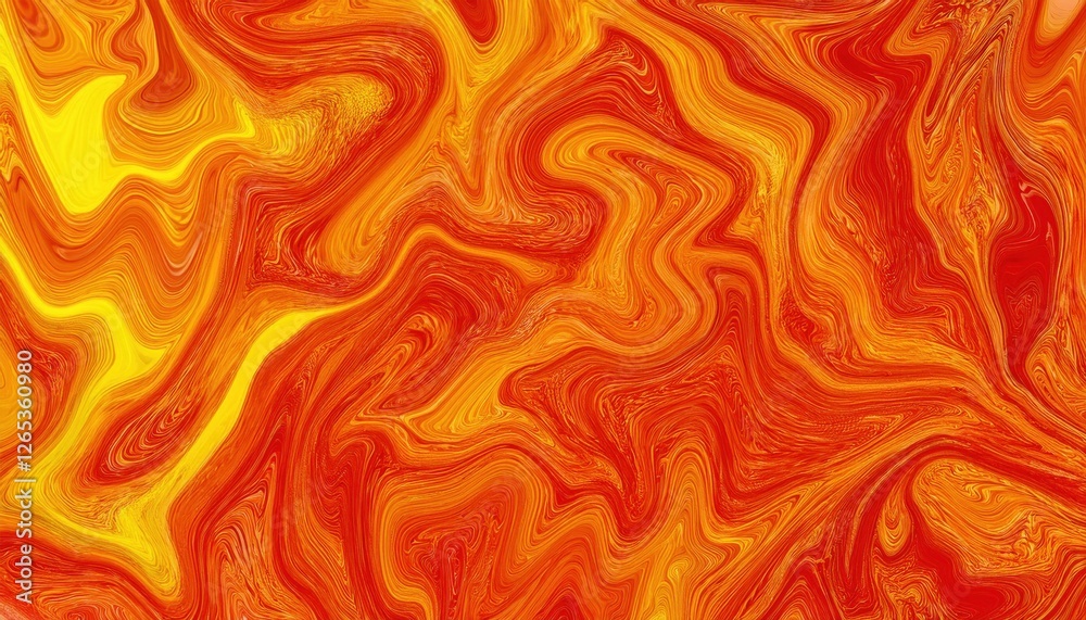 Poster vibrant orange and yellow fluid abstract pattern with swirling lines and dynamic movement, suitable for modern design projects
