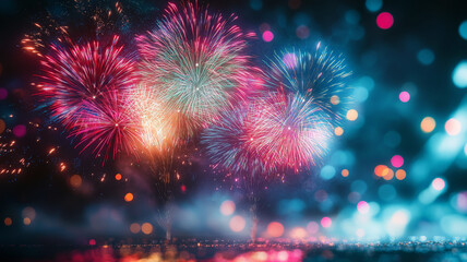 Fototapeta premium A vibrant display of colorful fireworks lighting up the night sky, ideal for celebration and festive themes