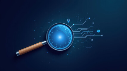 Digital magnifying glass with cybernetic circuitry for a tech-savvy search or investigation.