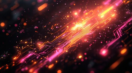 Fototapeta premium Exploring the vibrant pathways of digital circuits illuminated by neon colors in a captivating abstract design