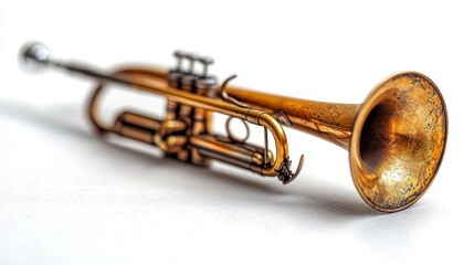 Obraz premium Antique Trumpet on White Background