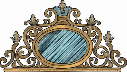 Princess crown mirror frame. Hand drawn doodle mirror with crown for baby princess decorate border. perfect any project.