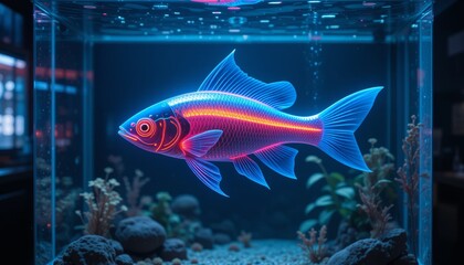Fototapeta premium Glowing futuristic fish in high-tech aquarium