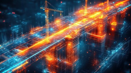 Fototapeta premium Digital city highway construction futuristic vision