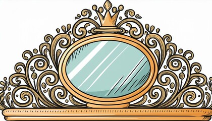 Princess crown mirror frame. Hand drawn doodle mirror with crown for baby princess decorate border. perfect any project.