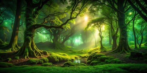 Obraz premium Emerald night, AI photography, deep green ambiance.