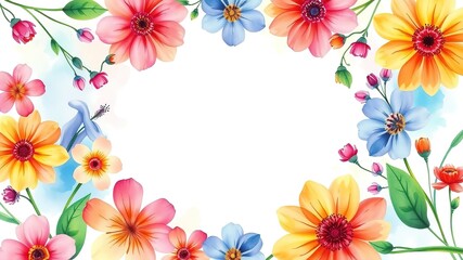 Obraz premium Floral Spring Delight: Watercolor Flowers in a Circle Frame