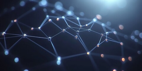 Obraz premium Abstract Background with Glowing Dots, Dark Blue, Lines and Geometric Network Structure Design