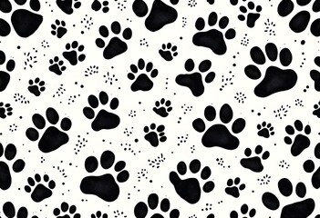 Fototapeta premium Seamless Pattern of Black Paw Prints on White Background