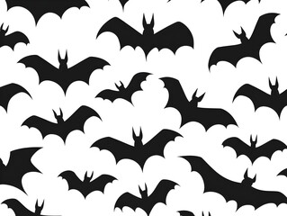 Naklejka premium Black and White Bat Silhouette Pattern for a Bold Halloween Background, Stationery, and Digital Art Creations