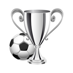 Soccer ball and trophy cup isolated on white background. Vector illustration Football theme