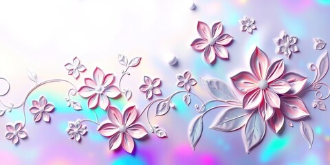 Holographic Iridescent Canvas: Abstract Floral Tapestry