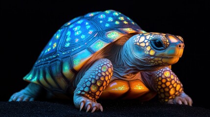 Obraz premium Colorful glowing tortoise exploring a vivid underwater world in a magical setting