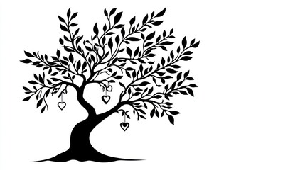 Fototapeta premium Heart-shaped tree, leaves, white background, love concept, design element
