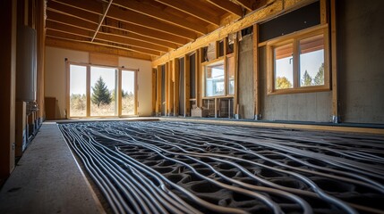 Fototapeta premium Underfloor heating installation in a new home interior