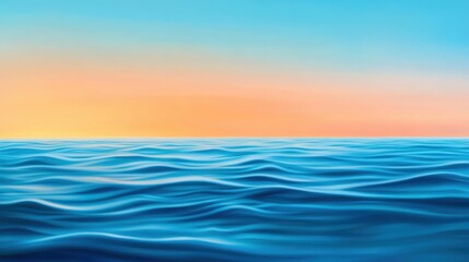 Obraz premium A breathtaking view of the ocean at sunset, featuring gentle waves and a gradient sky transitioning from blue to orange. This tranquil scene captures the beauty of nature.