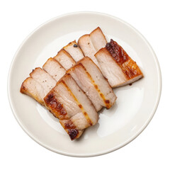 top view of a Samgyeopsal (grilled pork belly) served on a white plate, isolated on transparent background