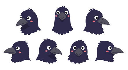 Fototapeta premium Cute cartoon crow character expressions in minimal flat vector illustration style vector art