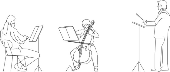 vector sketch illustration silhouette design of orchestra musicians performing