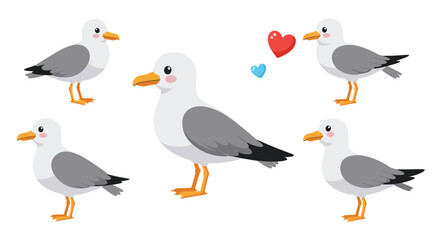 Obraz premium Seagulls displaying emotions in flat vector illustration style with colorful elements and playful expressions