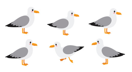Obraz premium Seagulls in various poses depicted in flat minimal vector art