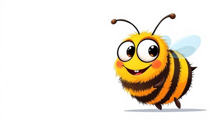 Cartoon Bee Flying with a Cheerful Smile on a White Background for Graphic Resource and Text Overlay Purpose Purpose
