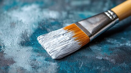 Fototapeta premium Detailed close-up of a paintbrush with white paint