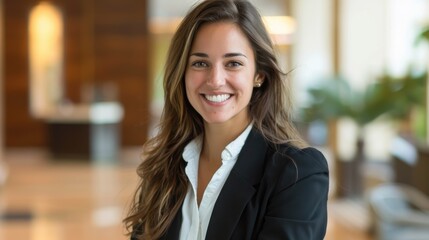 Fototapeta premium Confident Young Businesswoman Smiling in Office
