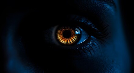 Close-up of Glowing Eye with Detailed Iris and Dramatic Lighting
