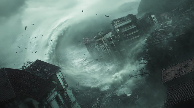 A category 5 hurricane destroying buildings and uprooting trees as it moves inland (2)