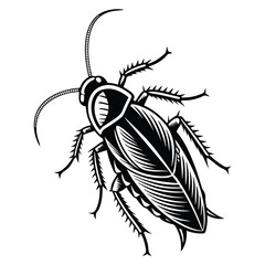 Stylized black and white cockroach image with detailed textures and shading, great for scientific illustrations or educational posters.