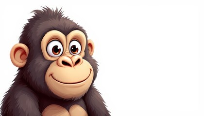 Cartoon Ape Character Smiling and Looking with Big Eyes Illustration for Graphic Resource and Text Overlay Purpose Purpose