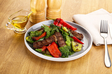 Salad with grilled beef steak