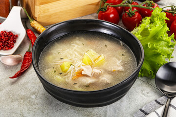 Homemade chicken soup with vegetables