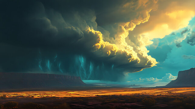 A dramatic supercell thunderstorm forming over a vast landscape, ominous clouds rolling in (3)