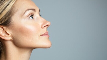 Profile view of a serene woman with natural beauty and elegance