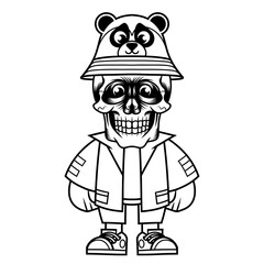 Mascot character design cartoon lemur hat outline